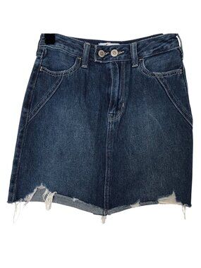 Hollister Ultra High-Rise Frayed Raw Hem Denim Skirt 00